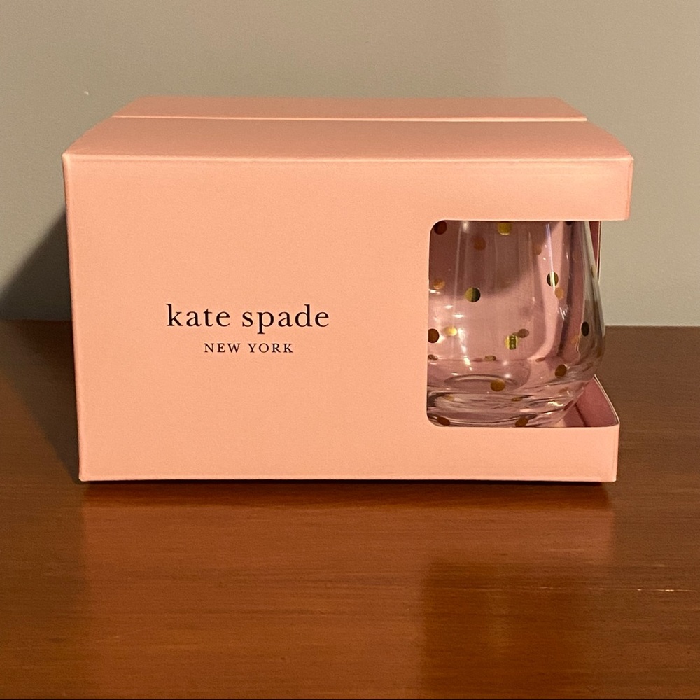 ✨2x HP✨Kate Spade Larabee Dot Gold Stemless Wine Glasses NIB - Picture 6 of 11